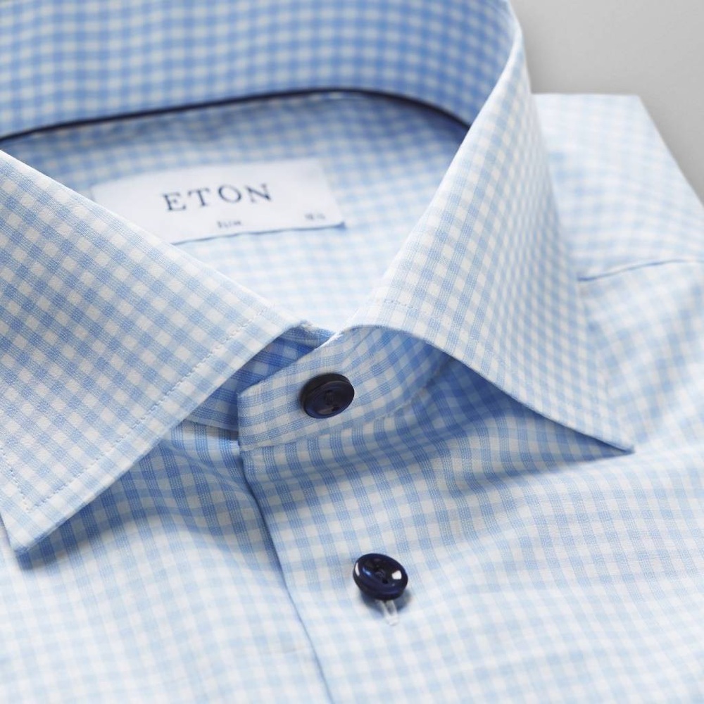 BNWT Eton Gingham check poplin with Navy button size 17 contemporary fit